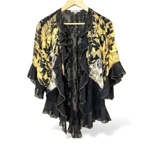 Vintage Spencer Alexis Black and Yellow Floral Lace Women's Cardigan